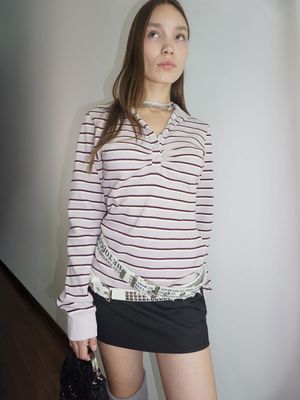Shirring Tennis Shirt Lavender Stripe