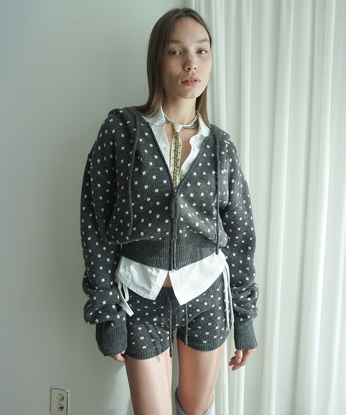 스컬프터(SCULPTOR) Snowflake Knit Zip-Up Gray