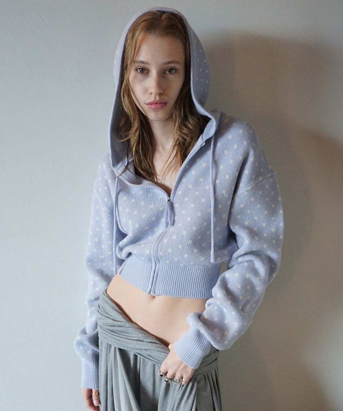 스컬프터(SCULPTOR) Snowflake Knit Zip-Up Misty Blue