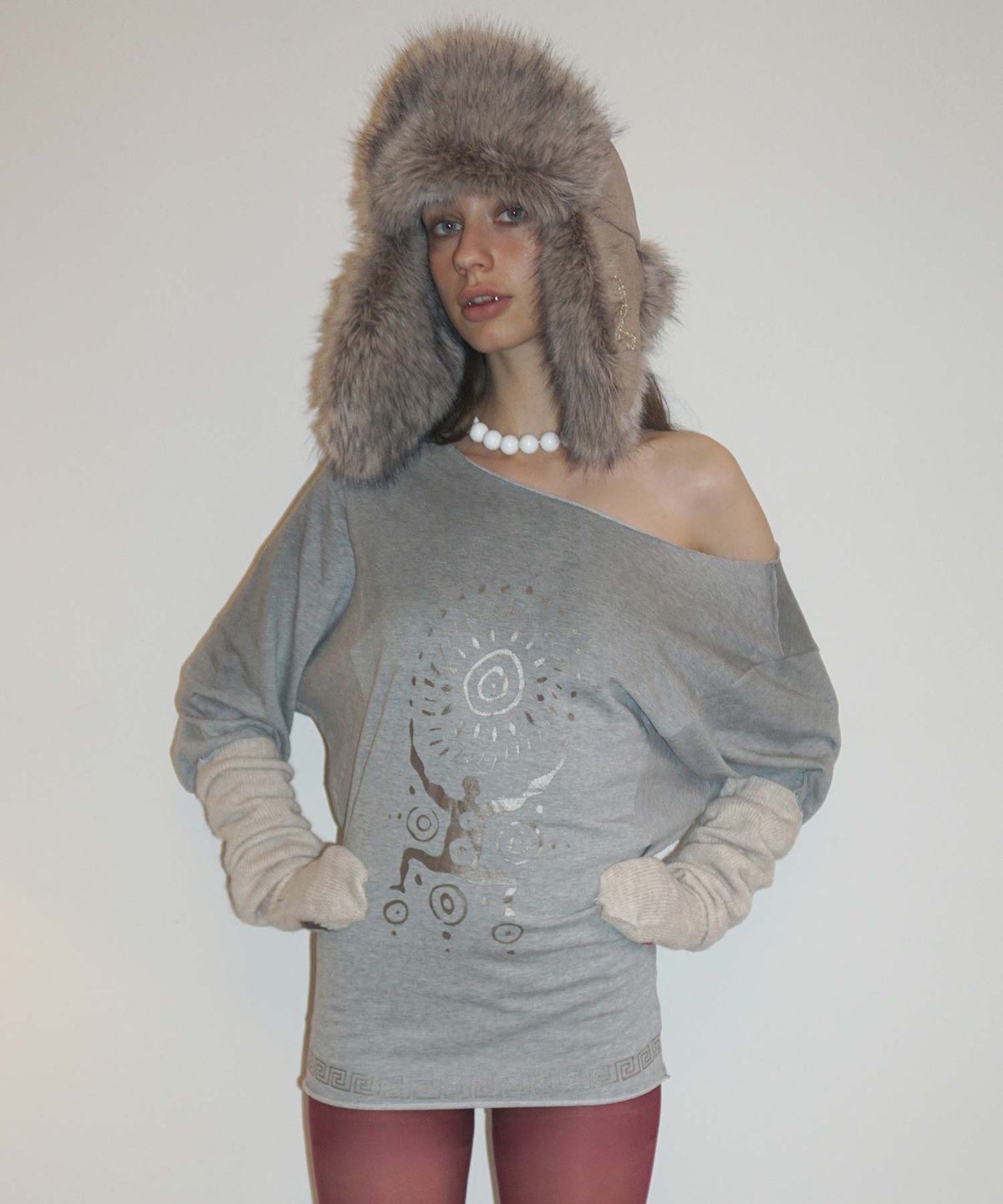 스컬프터(SCULPTOR) Boho Washed Off-Shoulder Tee Melange Gray