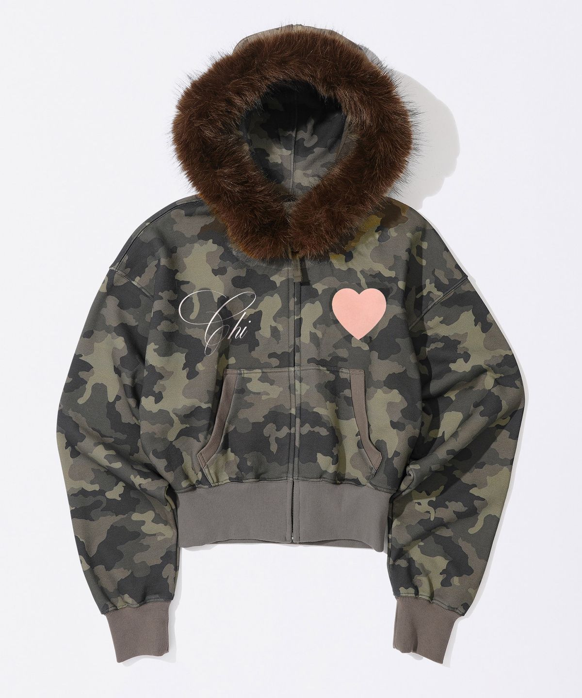 스컬프터(SCULPTOR) Faux Fur Trimming Hooded Zip-Up Forest Camo