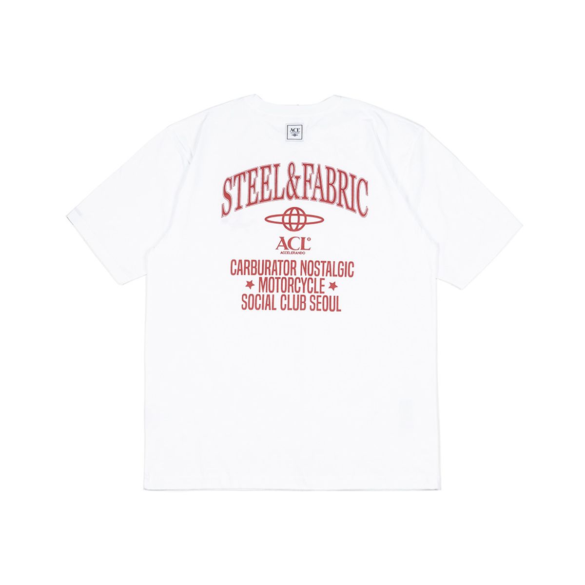 아첼레란도(ACCELERANDO) BT16WH-BDY 미니멀 빅로고 오버핏 티셔츠 White-burgundy