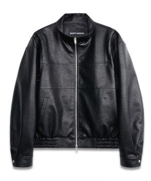 벡터 하이넥 레더 자켓 BLACK