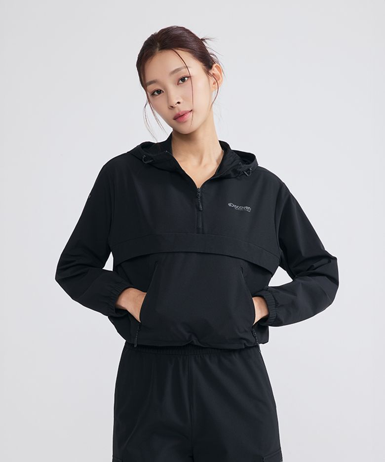 여성 에센셜 우븐 트레이닝 아노락 (BLACK)