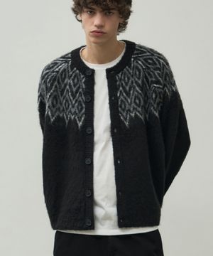 브러쉬드 노르딕 라운드 니트 가디건 [블랙]