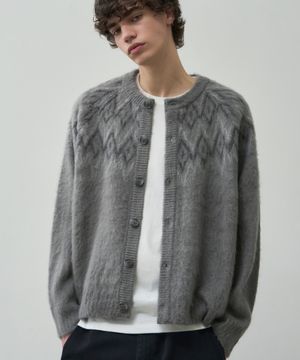 브러쉬드 노르딕 라운드 니트 가디건 [그레이]