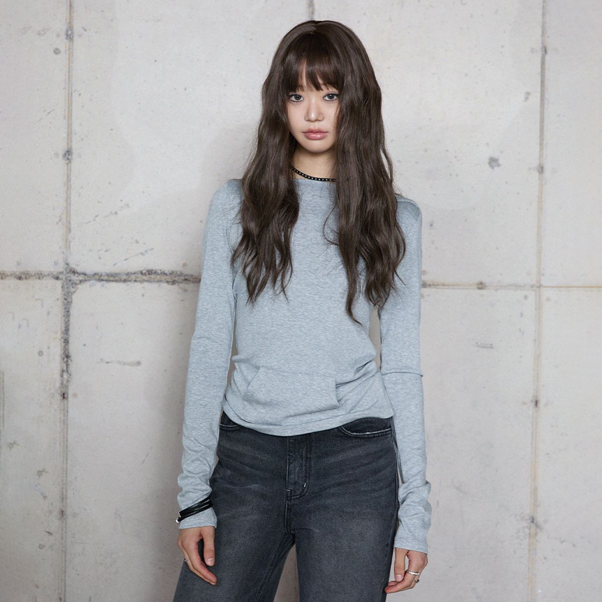 라라폭스(LALAFOX) SLIM POCKET HOODIE GREY BR4CL011
