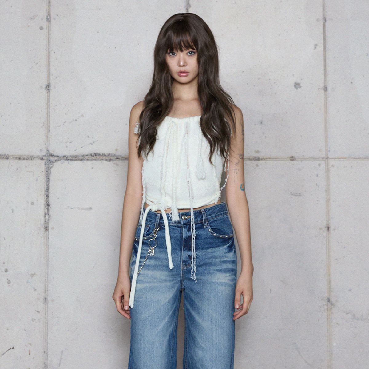 라라폭스(LALAFOX) 2WAY LAYERED KNIT IVORY BR4KS002