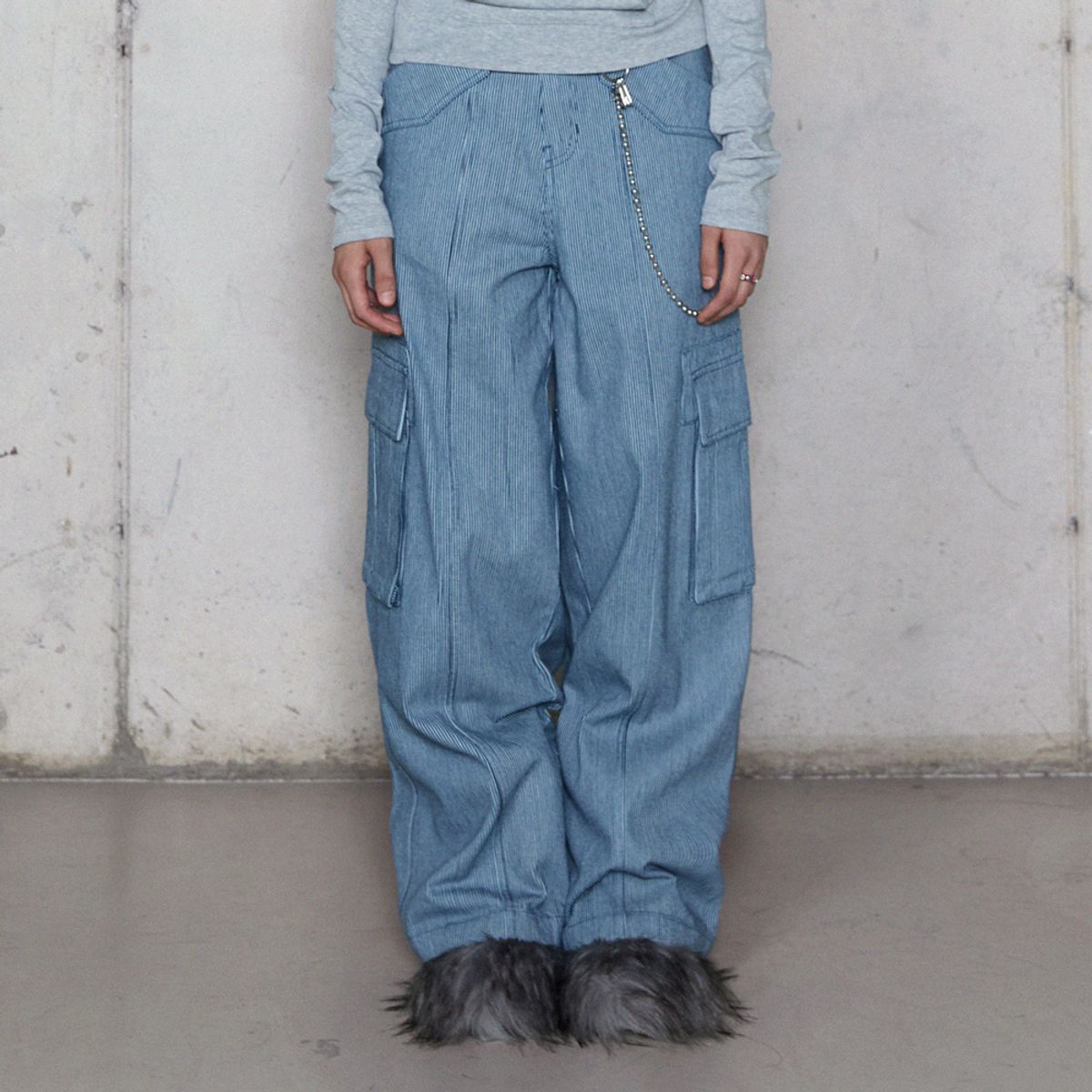 라라폭스(LALAFOX) STRIPED WIDE DENIM PANTS BLUE BR4DP001