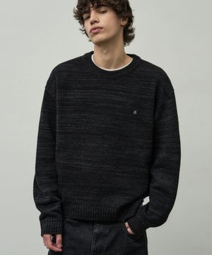 믹스드 크롭 라운드 니트 [블랙]