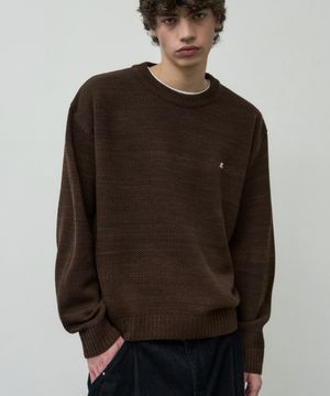 믹스드 크롭 라운드 니트 [브라운]