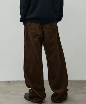 폴드 레이어 세미 와이드 코듀로이 팬츠 [브라운]