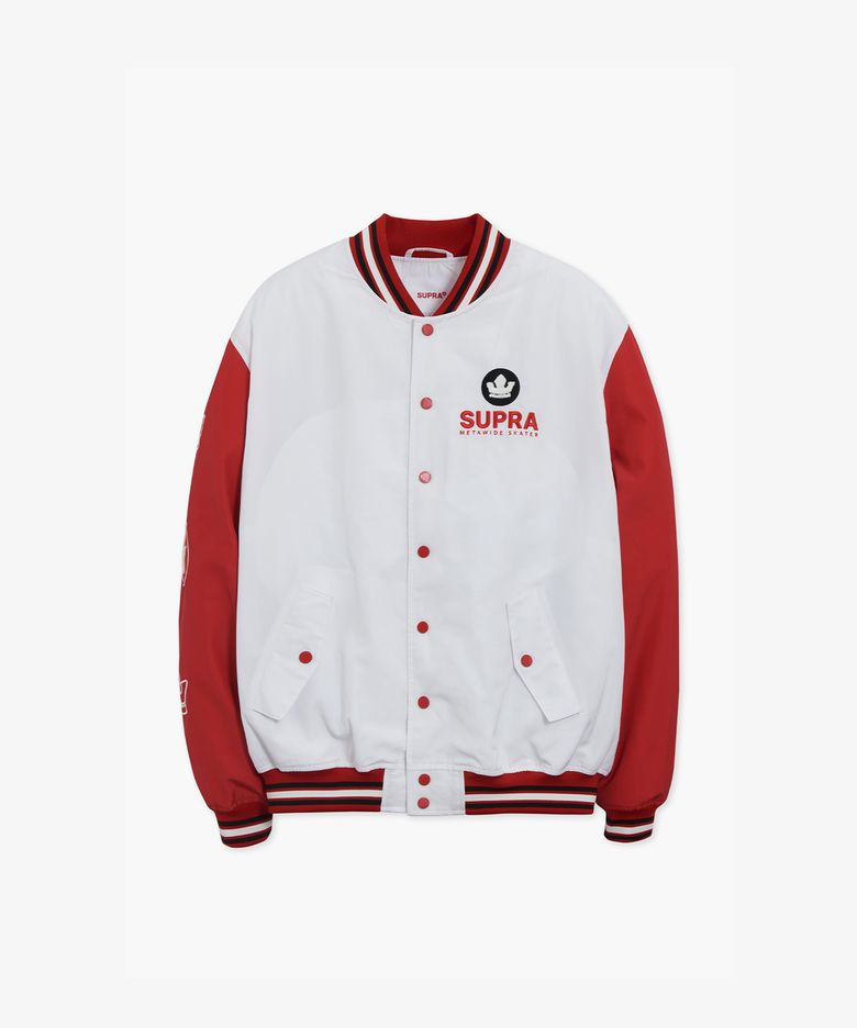 크라운 부클 자수 바시티 자켓(RED)