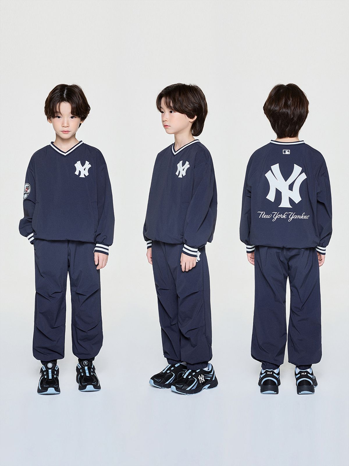 엠엘비 키즈(MLB KIDS) 스트릿 베이직 쿠퍼스 로고 우븐 맨투맨세트 NY (D.Navy)