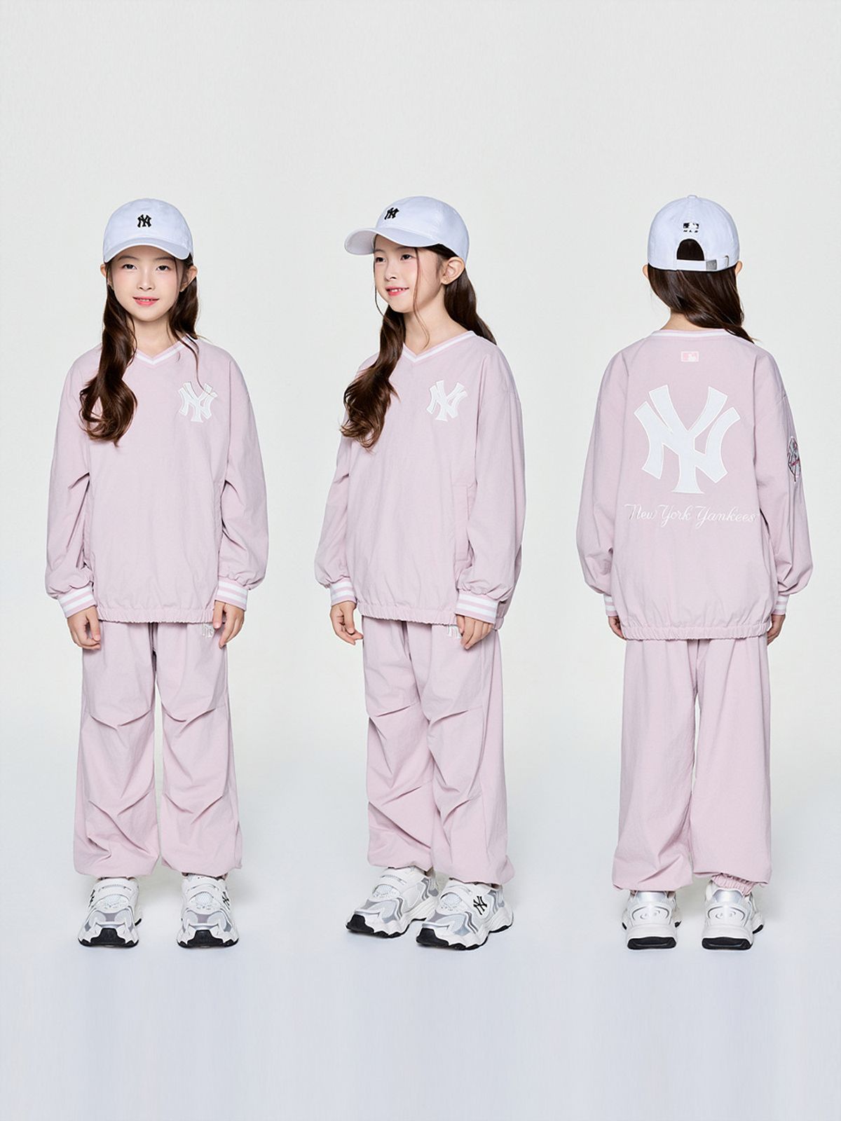 엠엘비 키즈(MLB KIDS) 스트릿 베이직 쿠퍼스 로고 우븐 맨투맨세트 NY (Mg.Pink)
