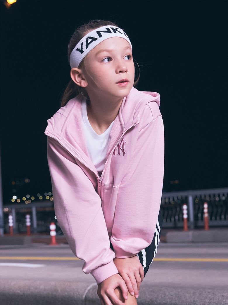 베이직 여아 스몰로고 크롭 후드 집업 NY (Pink)