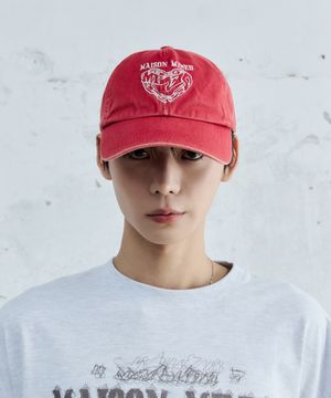 DOODLE HEART VINTAGE WASHED BALL CAP RED