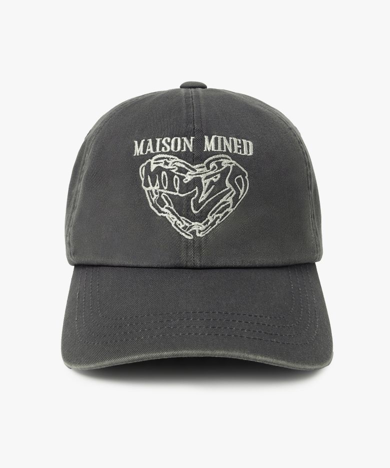 DOODLE HEART VINTAGE WASHED BALL CAP CHARCOAL