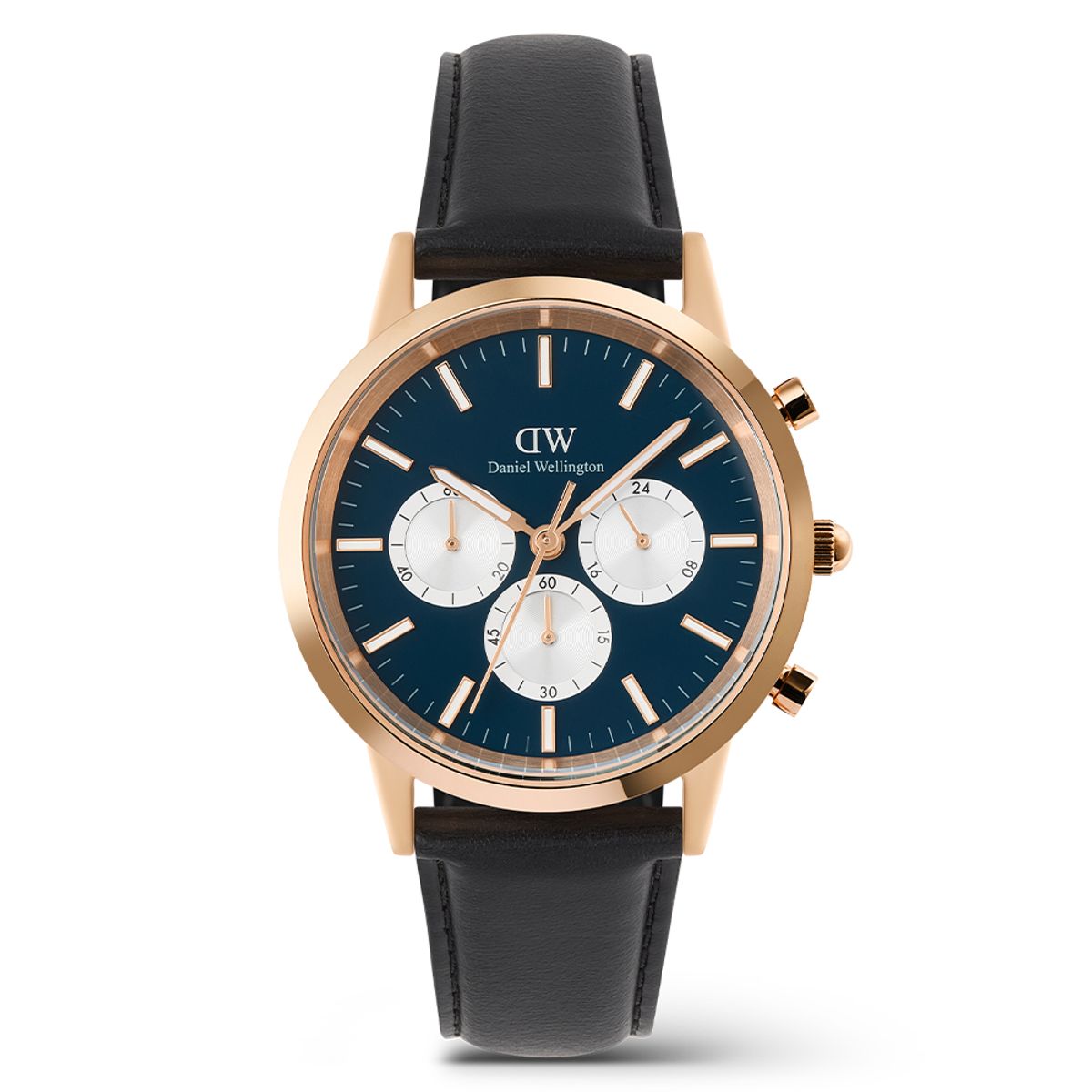 다니엘 웰링턴(DANIEL WELLINGTON) ICONIC CHRONOGRAPH 데일리 남성 크로노그래프 가죽시계 로즈골드