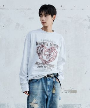 DOODLE HEART LONG SLEEVE MELANGE WHITE