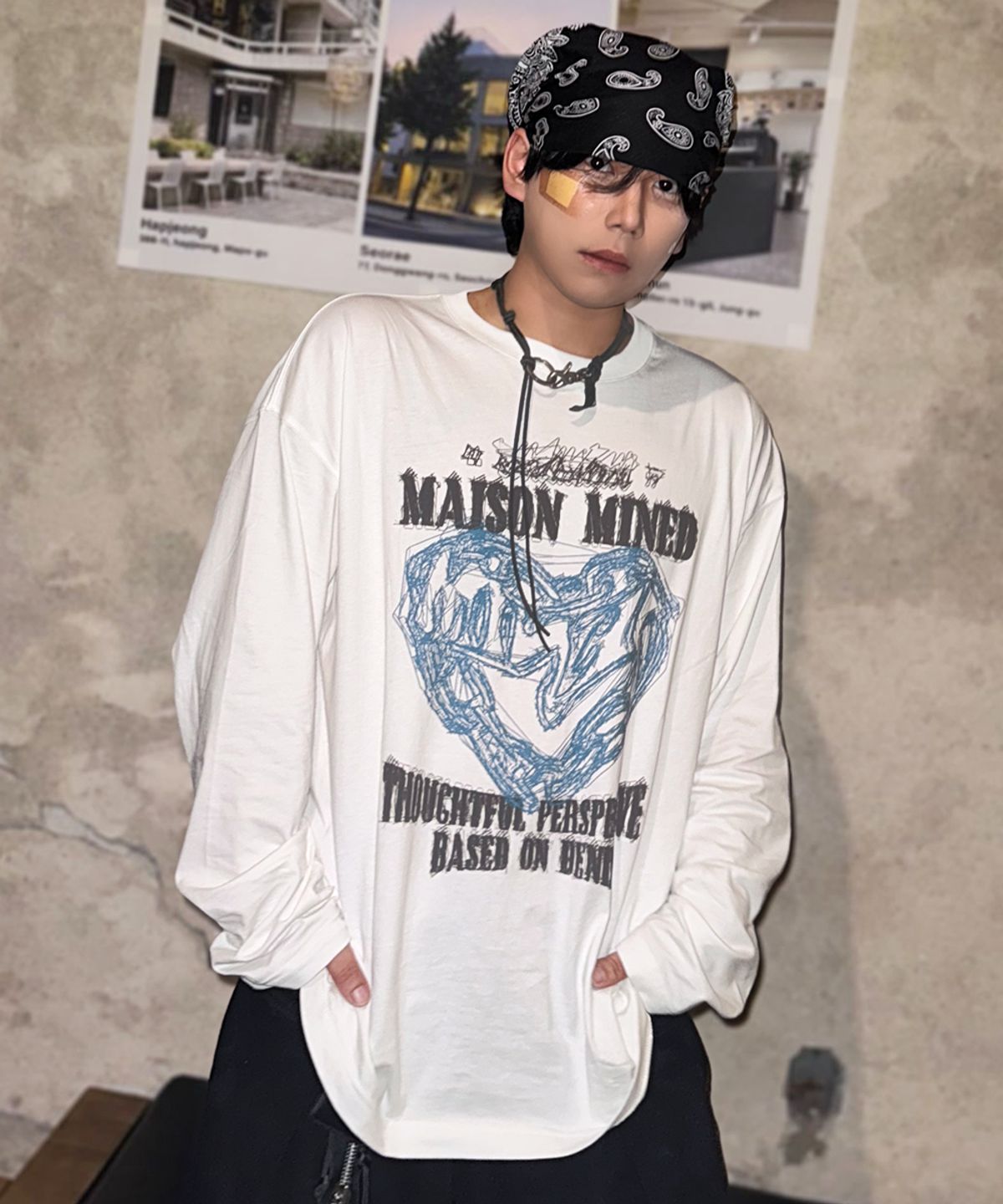 메종미네드(MAISON MINED) DOODLE HEART LONG SLEEVE WHITE