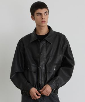 멀티 포켓 워싱 레더자켓 BK