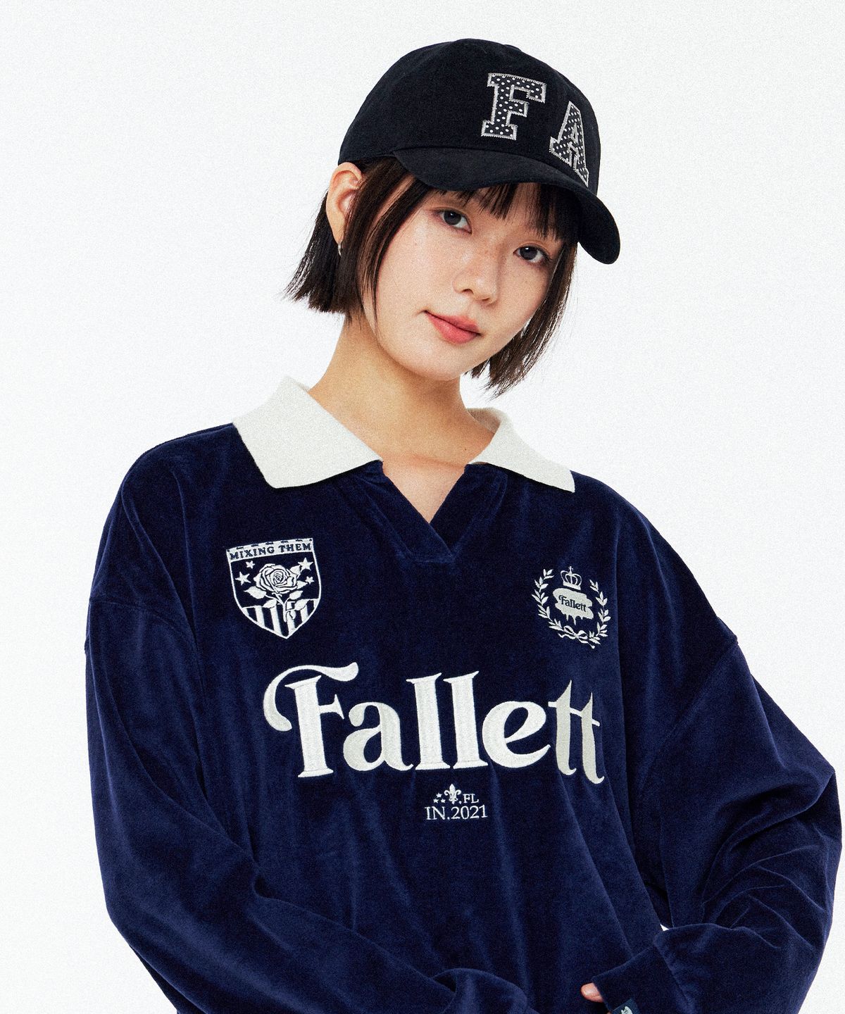 팔렛(FALLETT) 벨로아 카라 맨투맨 네이비