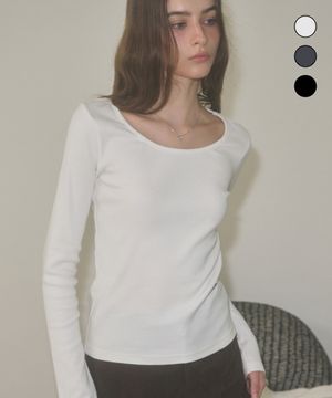 스쿱넥 리브드 롱 슬리브 [3COLOR]