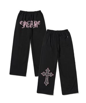 레이스 크로스 프린트 스웻팬츠 블랙