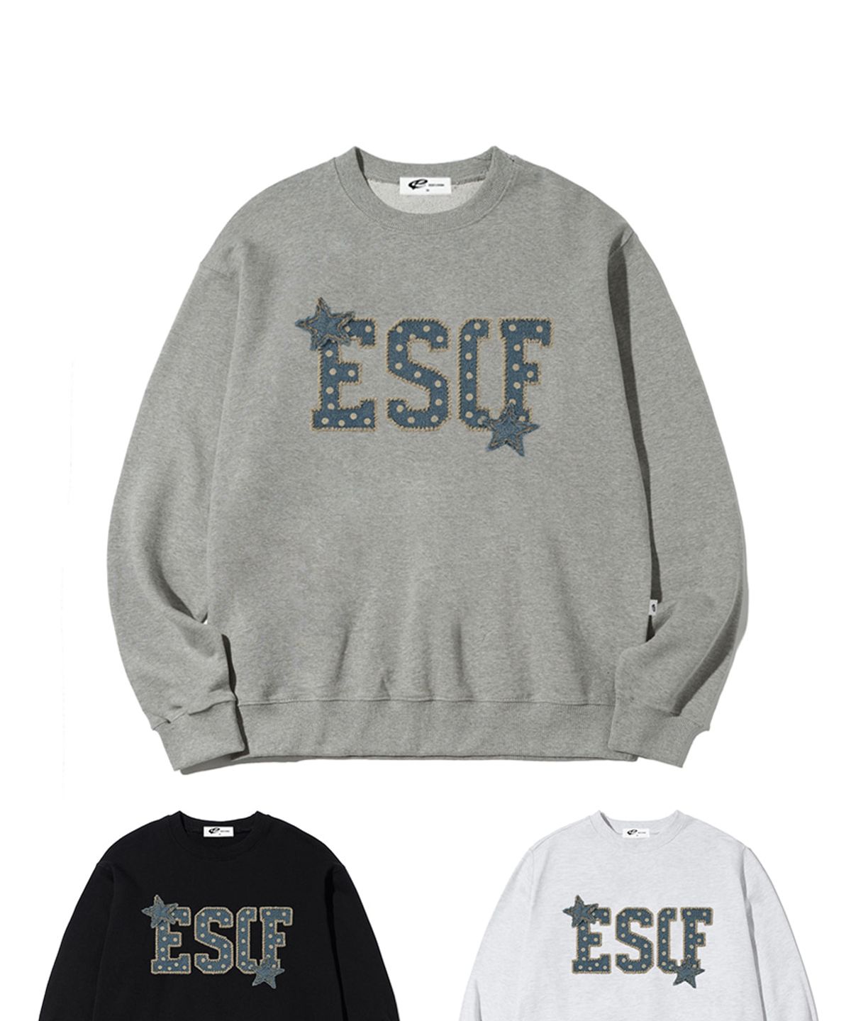 이스케이프프롬(ESCAPEFROM) 스타 데님 패치 프린트 맨투맨 [3color]