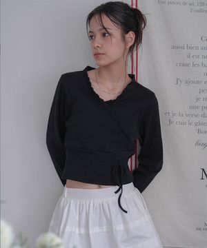 Wrap Frill Long Sleeve [Black]