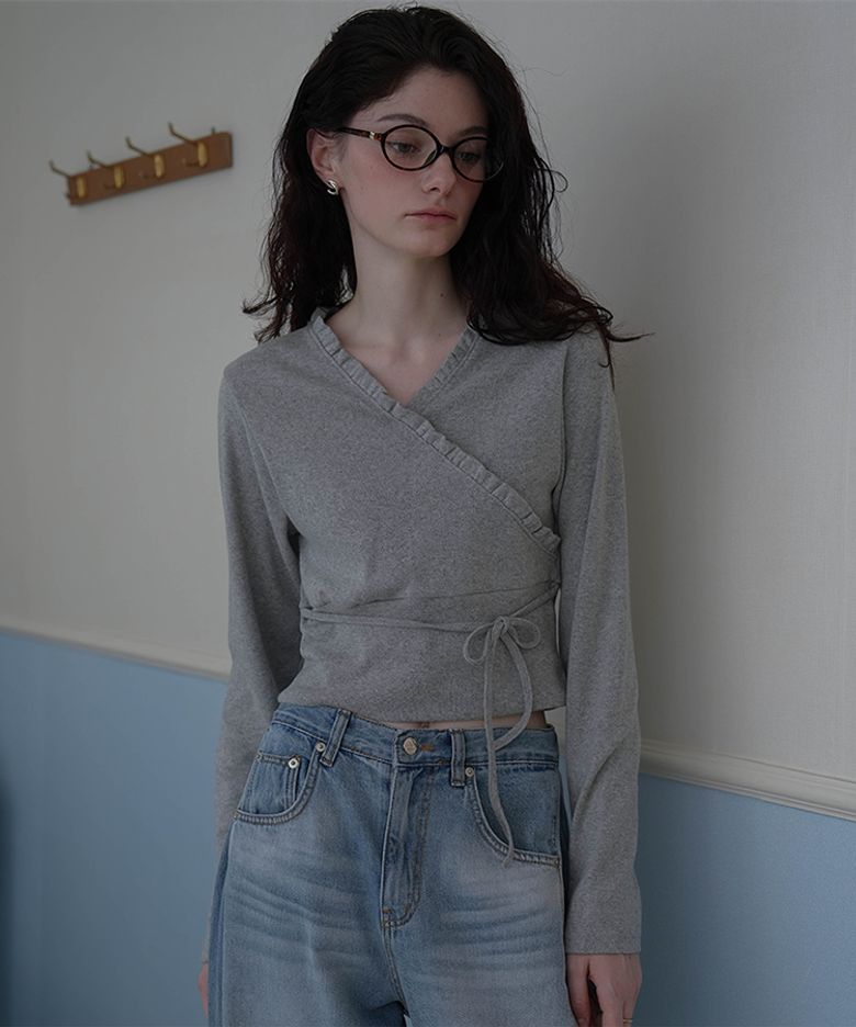 Wrap Frill Long Sleeve [Melange]