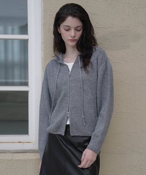 Two-way Hood Zip-up Knit [Gray]