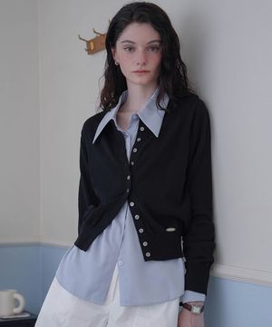 Signiture Pearl Button Cardigan [Black]