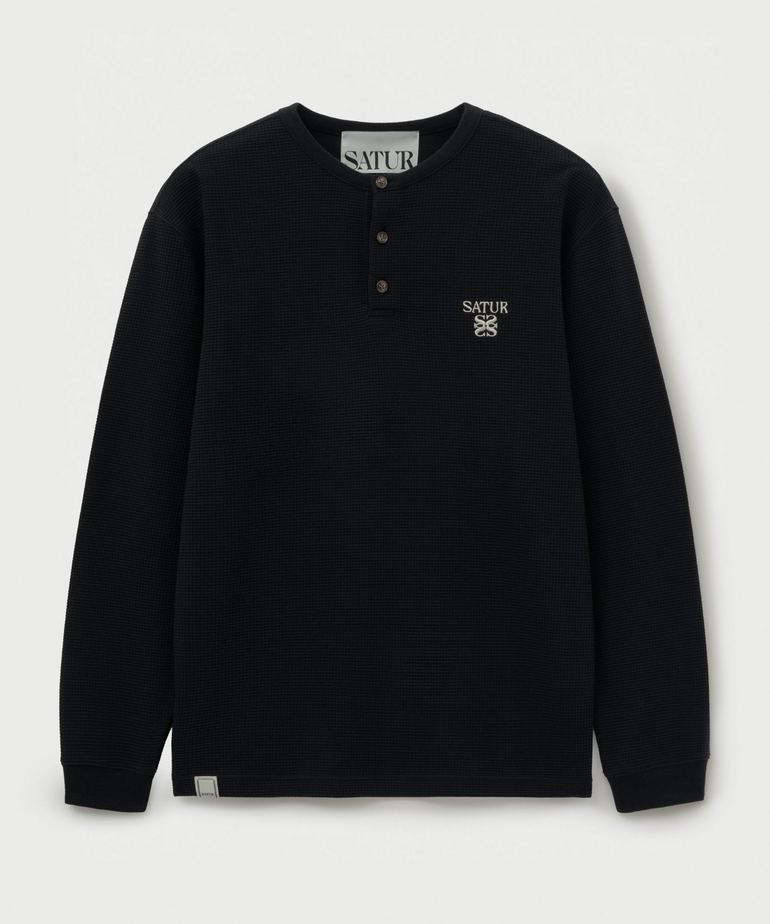 SATUR ヘンリーネックTシャツ MUSINSA公式 | SATUR ワッフルヘンリーネックTシャツブラック