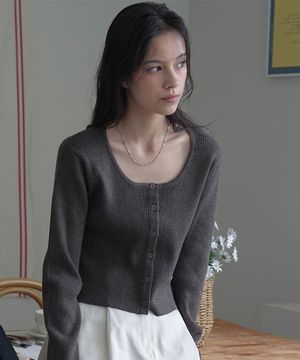 Round Ribbed Cardigan [Brown]
