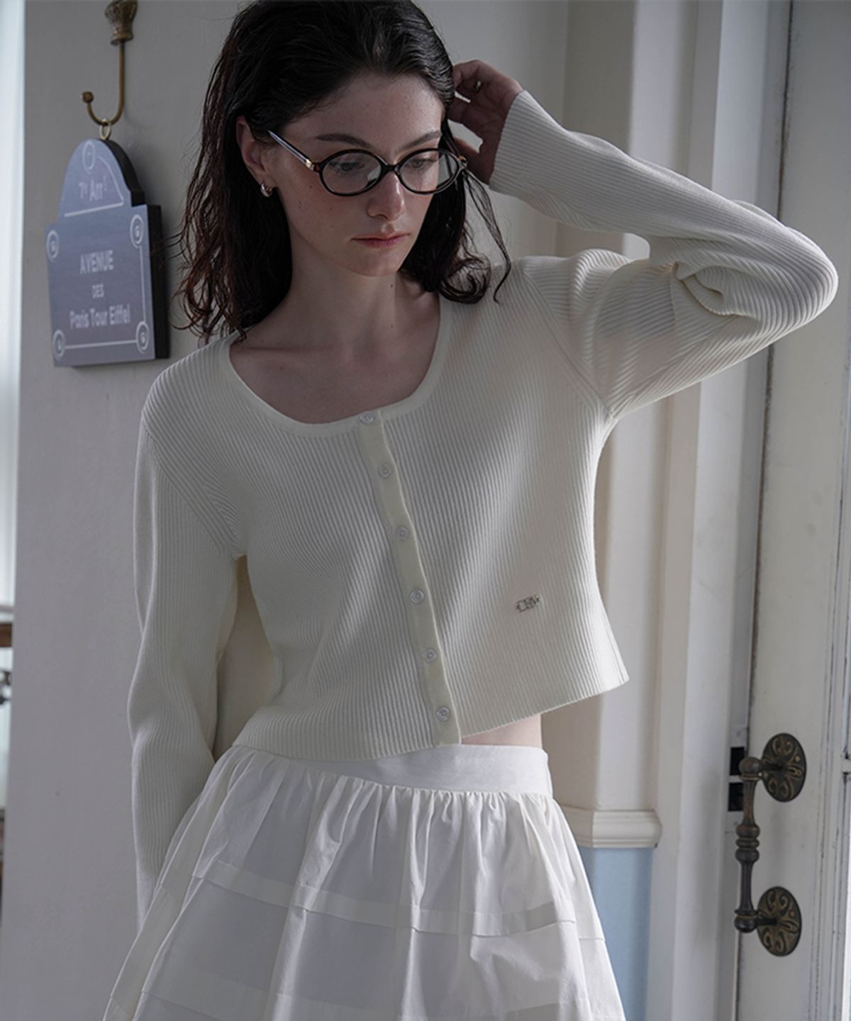드헤베(DEHEVE) Round Ribbed Cardigan [Ivory]
