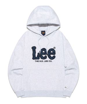 빅 트위치 데님 아플리케 후드 티셔츠 라이트그레이