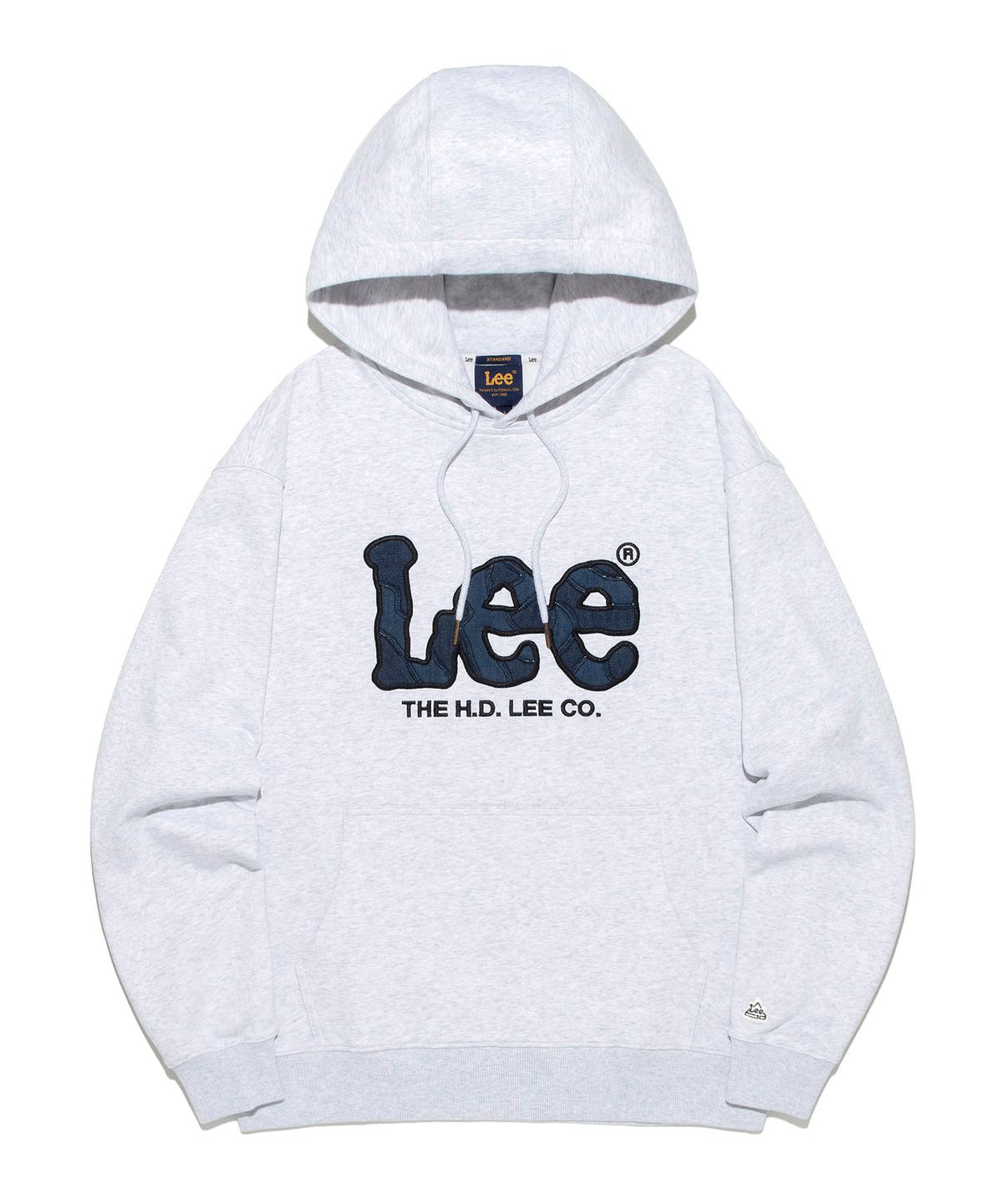 리(LEE) 빅 트위치 데님 아플리케 후드 티셔츠 라이트그레이