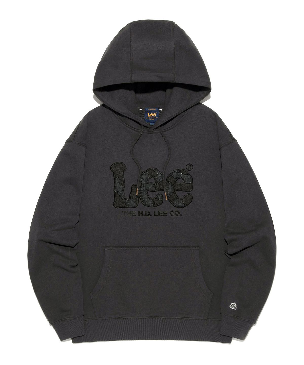 리(LEE) 빅 트위치 데님 아플리케 후드 티셔츠 챠콜