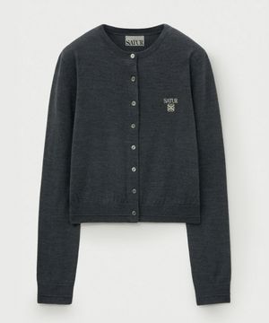 (W) 로렌 베이직 크루넥 파인 가디건 차콜