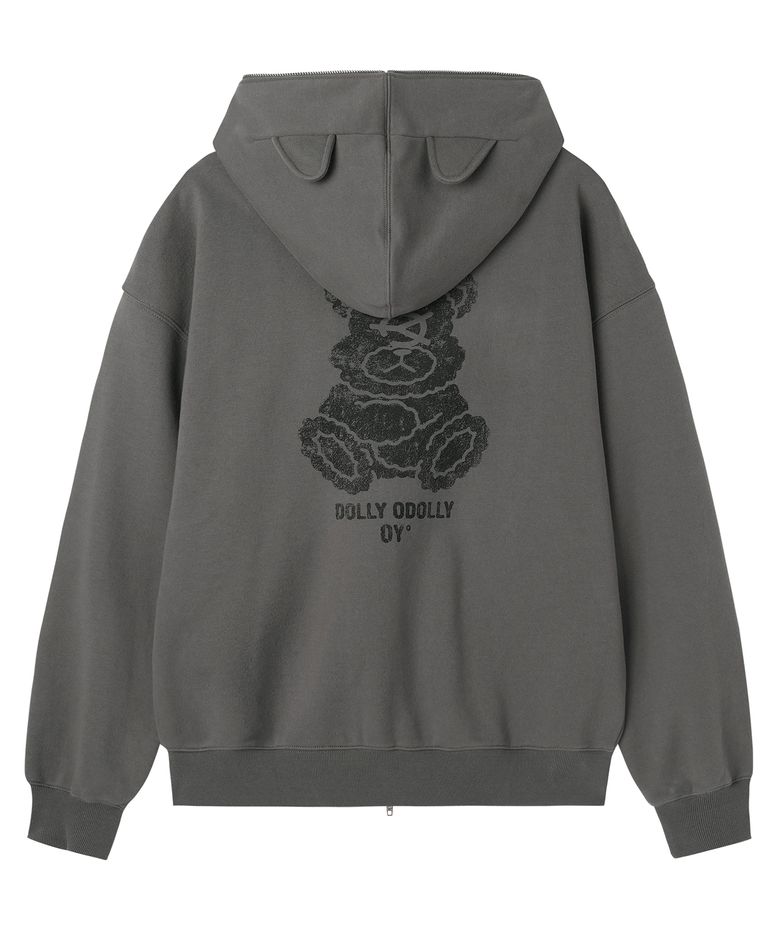 FADED DOLLY MASK HOODIE ZIP UP - DARK GREY