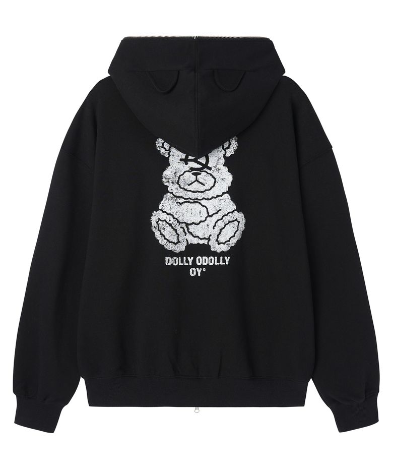 FADED DOLLY MASK HOODIE ZIP UP - BLACK