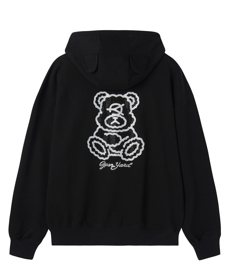 DOLLY STONE EAR HOODIE ZIP UP - BLACK