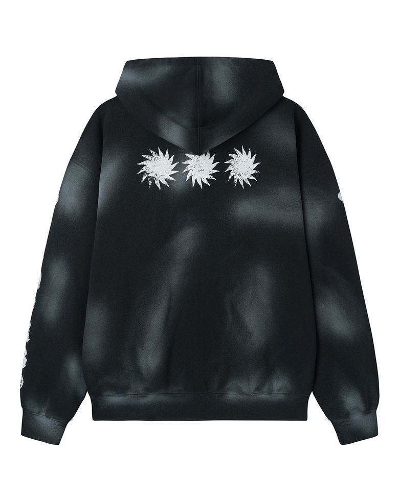 DIRTY SPRAY EFFECT HOODIE ZIP UP - BLACK