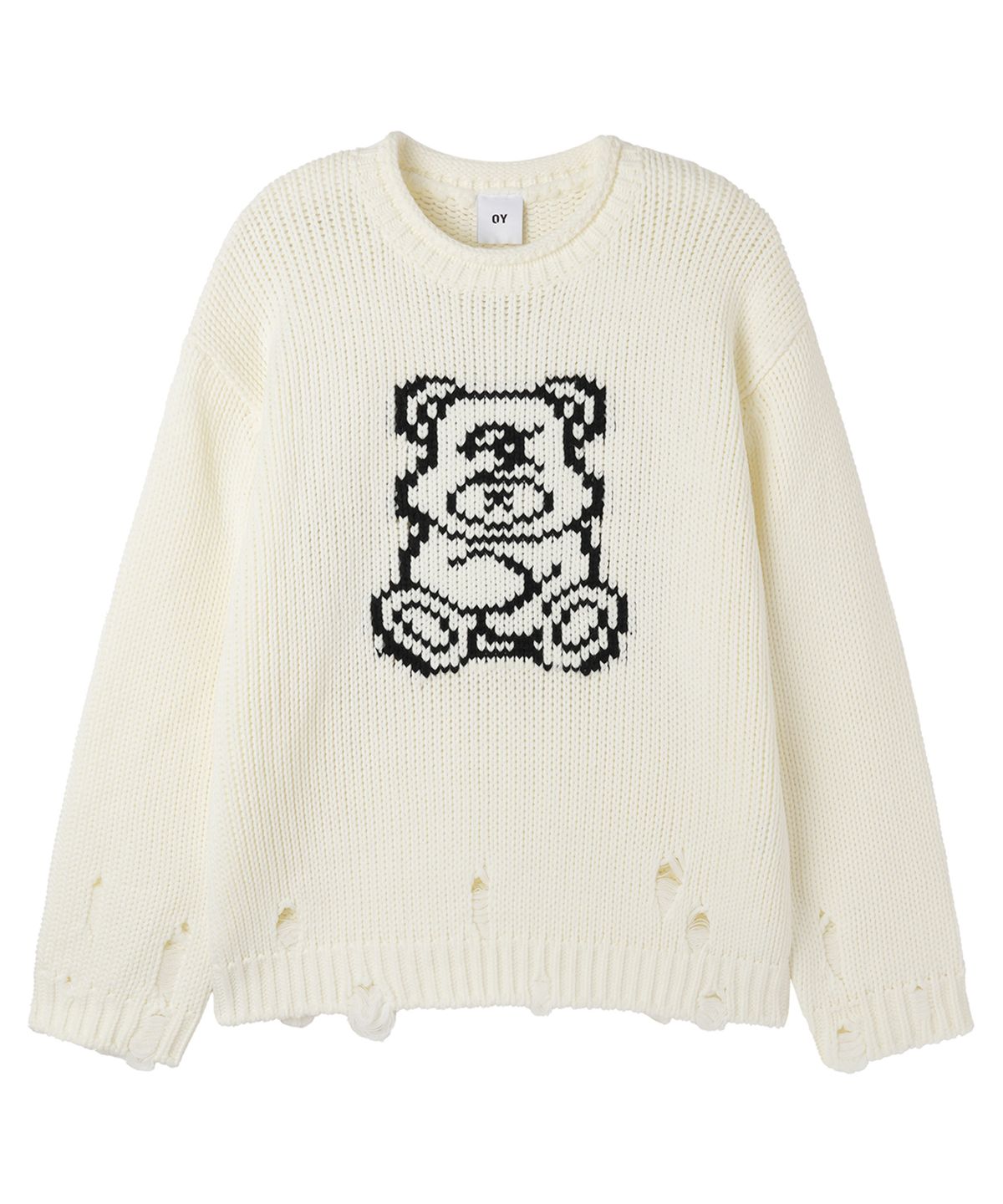 오픈야드(오와이)(OPENYARD(OY)) DOLLY DESTROYED KNIT - WHITE