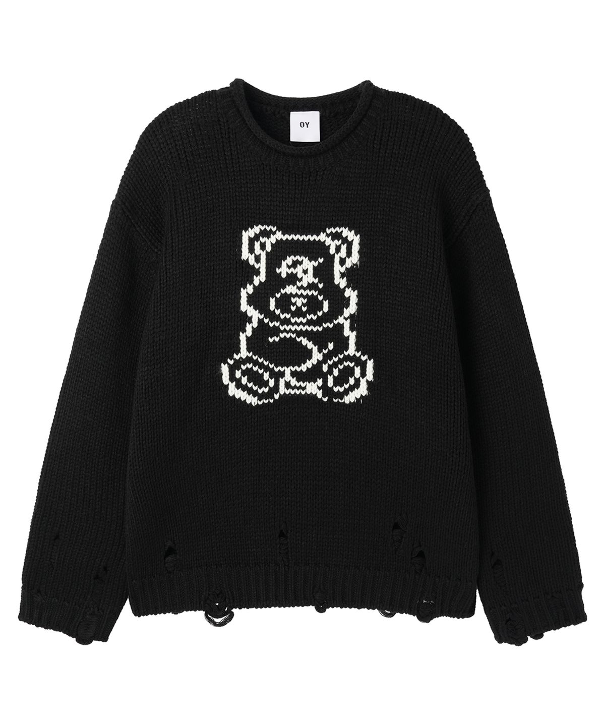 오픈야드(오와이)(OPENYARD(OY)) DOLLY DESTROYED KNIT - BLACK