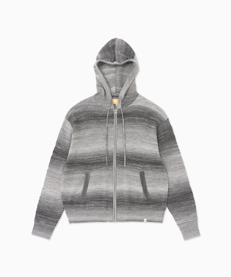 Gradation Knit Zip Up Hoodie_Black