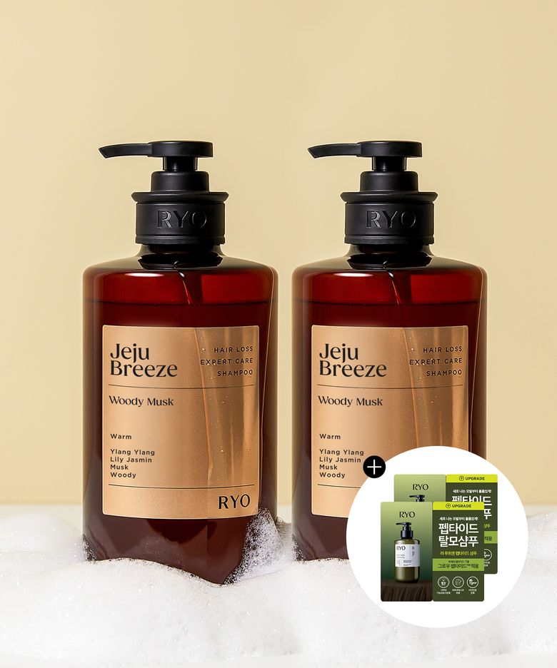 [우디 머스크] 자양 탈모전문케어 샴푸 제주산들바람 585ml 2입+샴푸 파우치 6ml 2매 증정