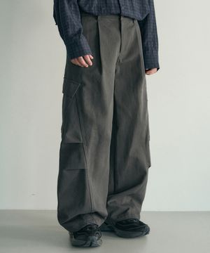 패널 플리트 와이드 카고 팬츠 [차콜]
